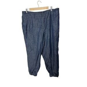 Talbots Joggers 2x 2xp Blue Chambray Elastic Waist Pants Lyocell Cotton Linen